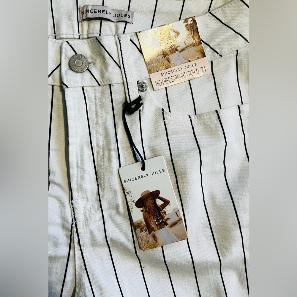 NWT Sincerely Jules Hi Rise Straight Crop White/Black Stripes Pants size 0/24 - Picture 3 of 5